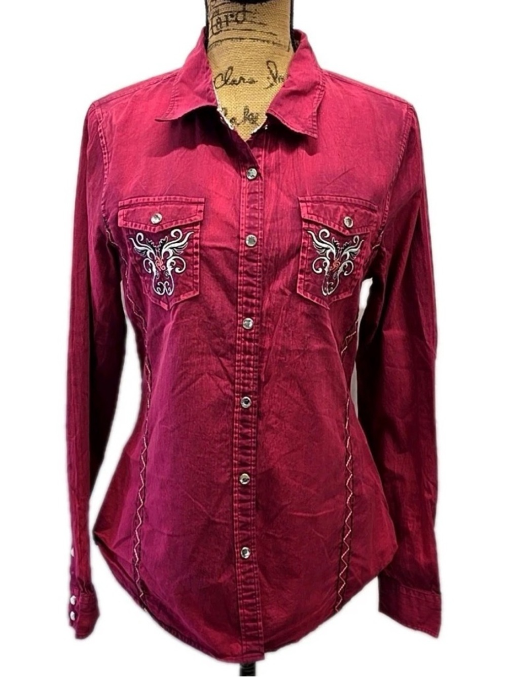 Embroidered Magenta Button-Down Shirt
